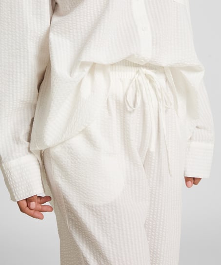 Pyjamabroek Katoen Seersucker, Wit