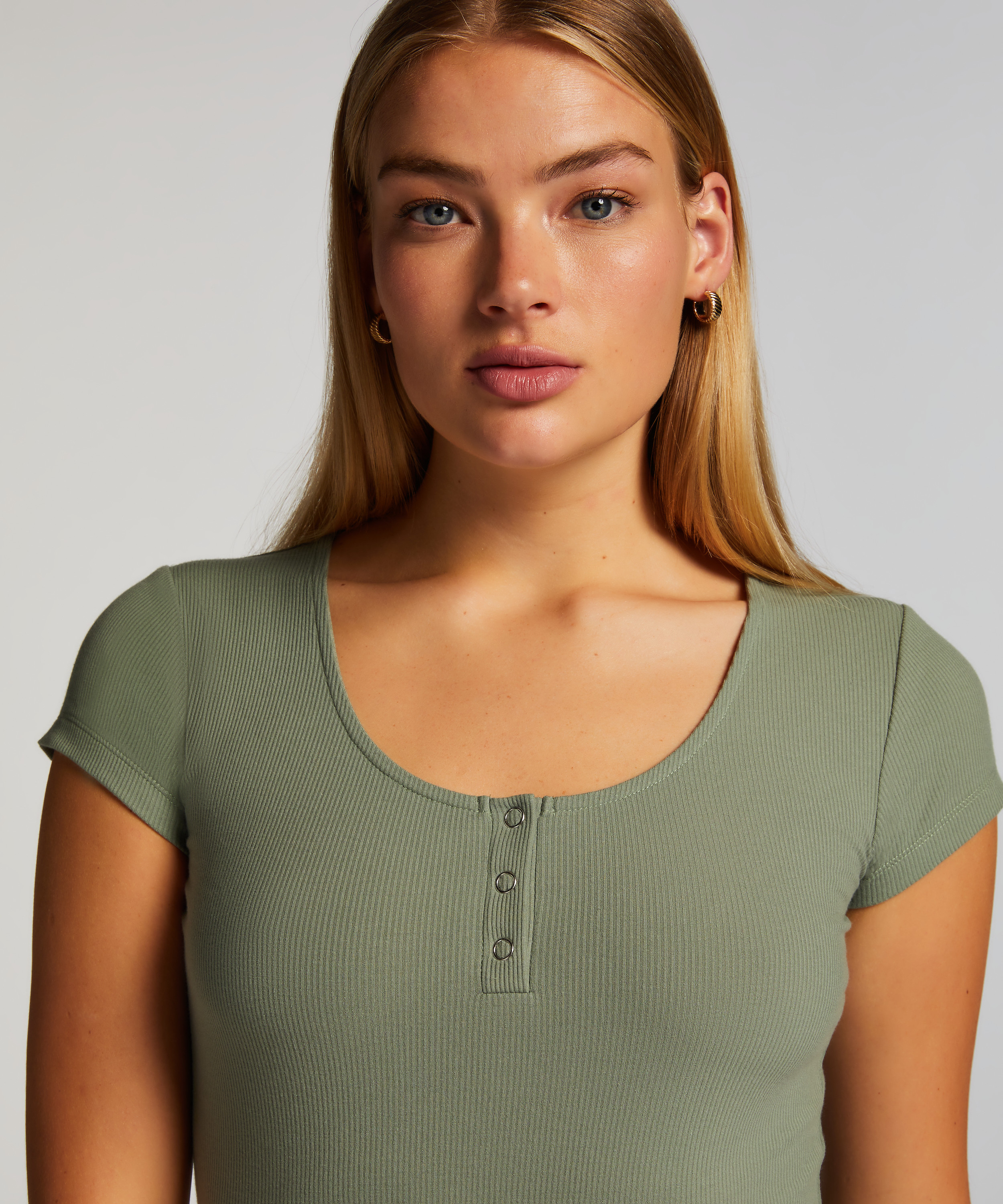 Haut de pyjama manches courtes Henley, Vert, main