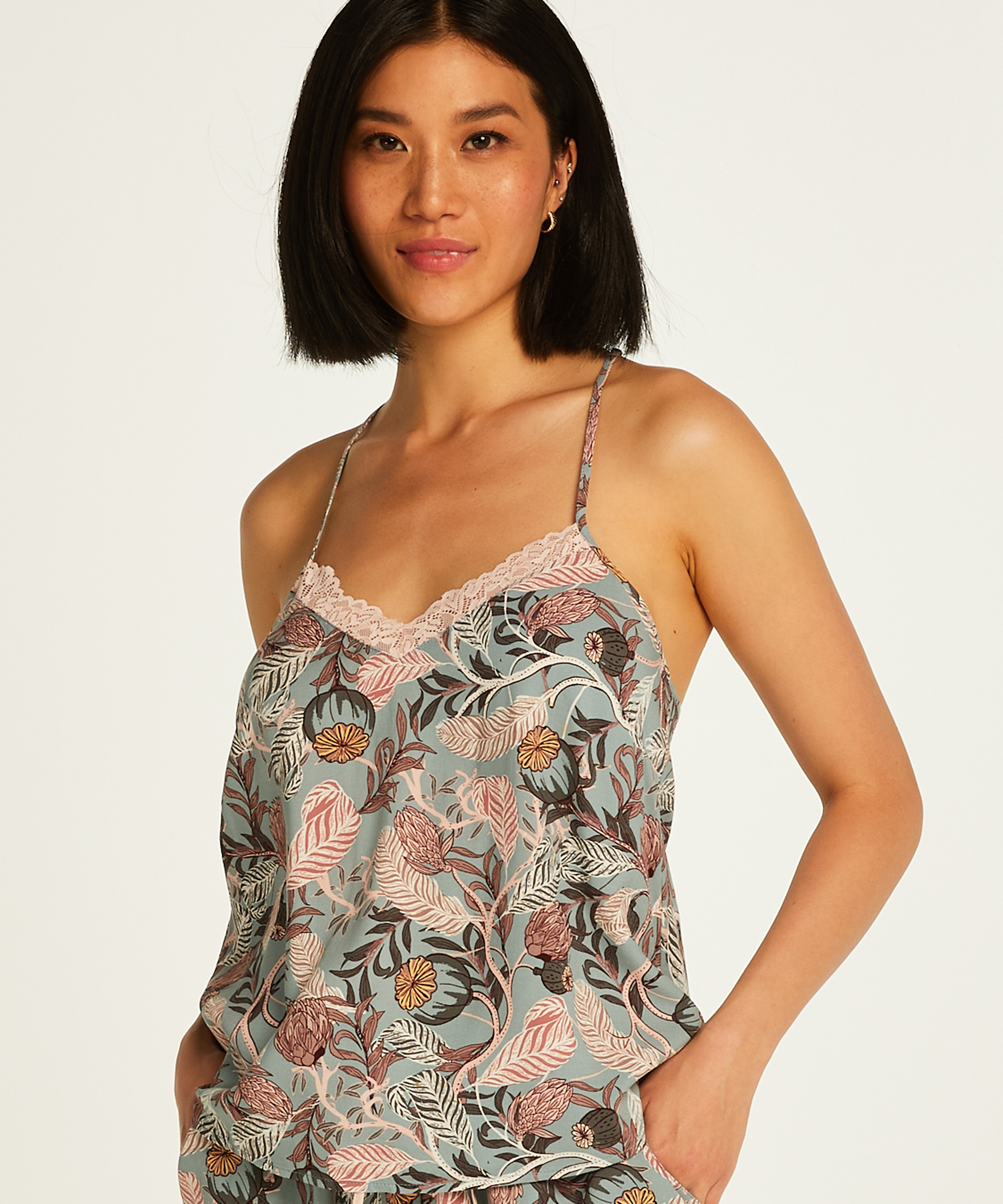 Cami top Woven Floral, Blauw, main