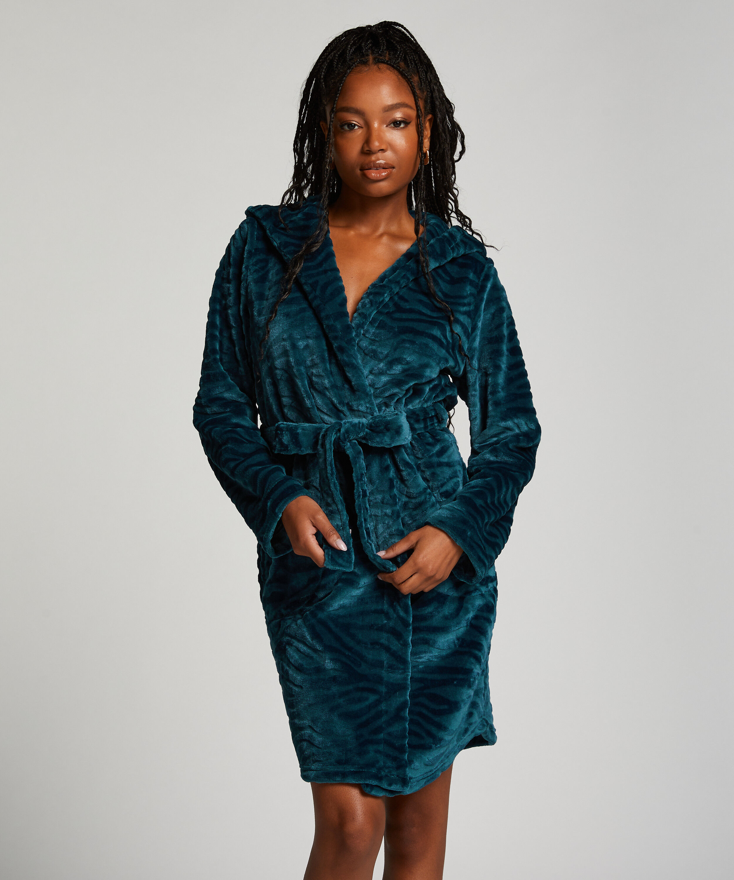 Korte badjas Fleece rib, Blauw