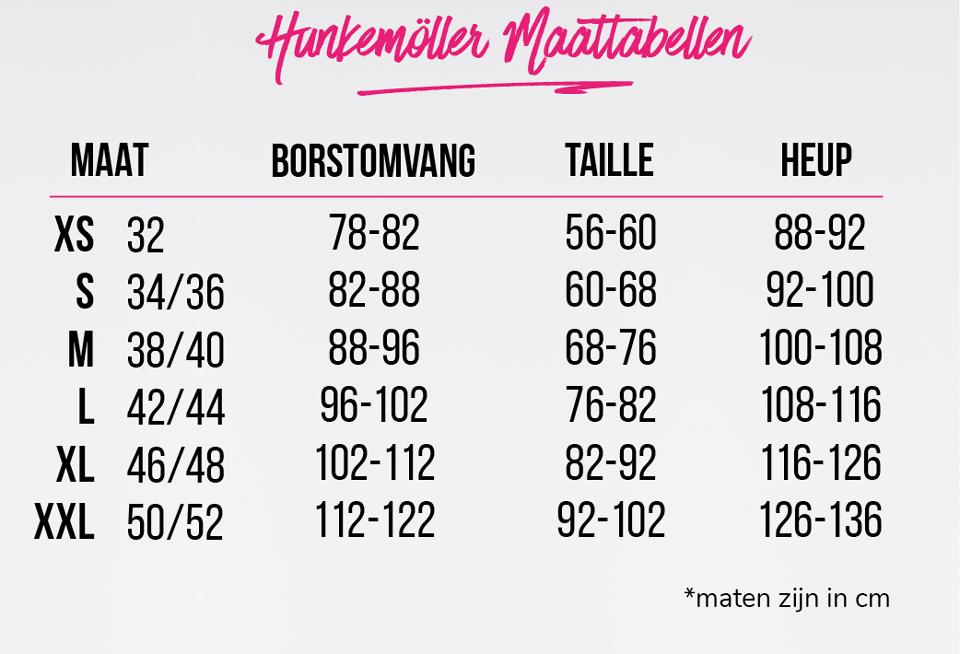 Hunkemöller maattabel: hier uw Hunkemöller maten!