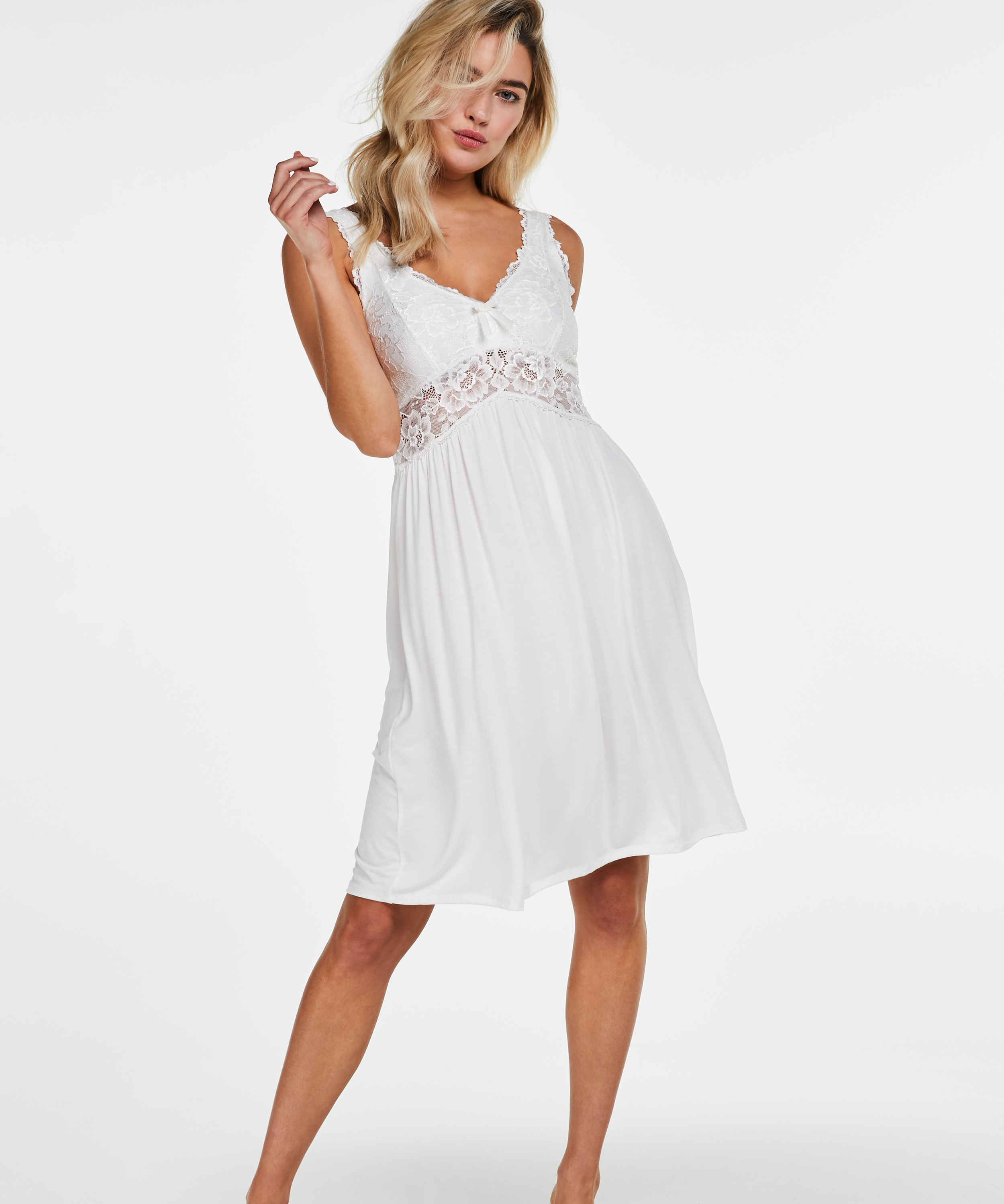 Slipdress Modal lace, Wit, main