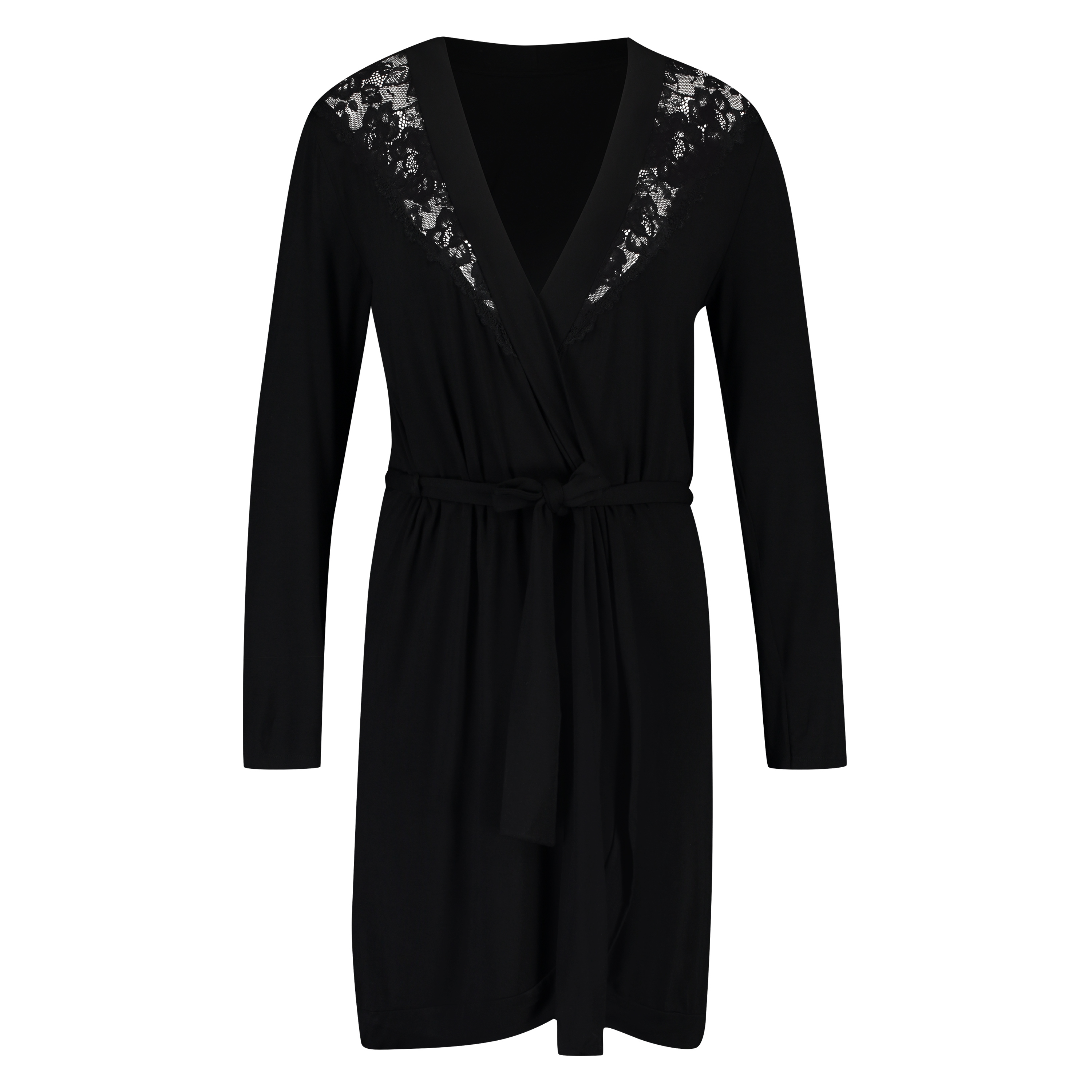 Badjas Modal Lace, Zwart, main