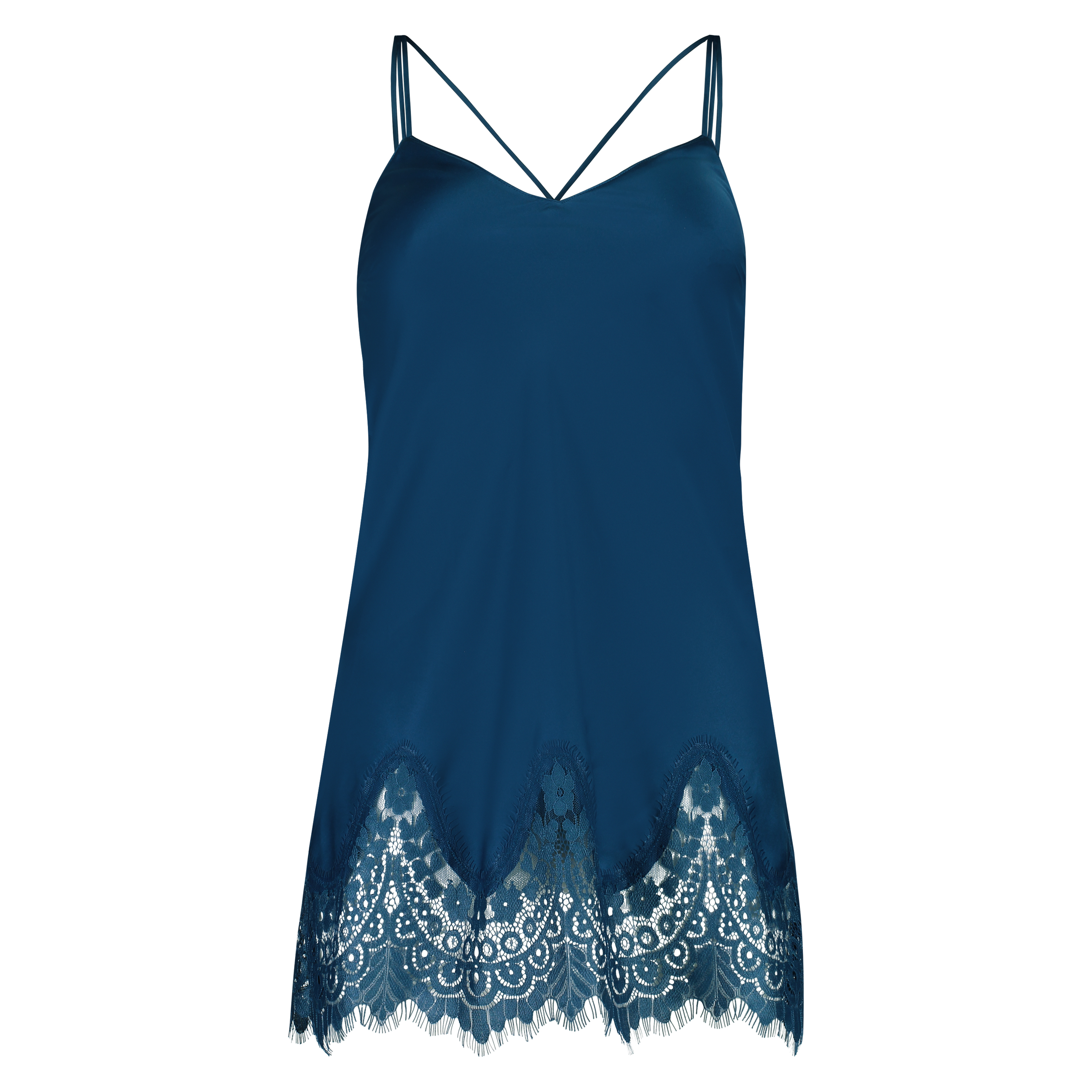 Slipdress Satin Lace Indra Petite, Blauw, main