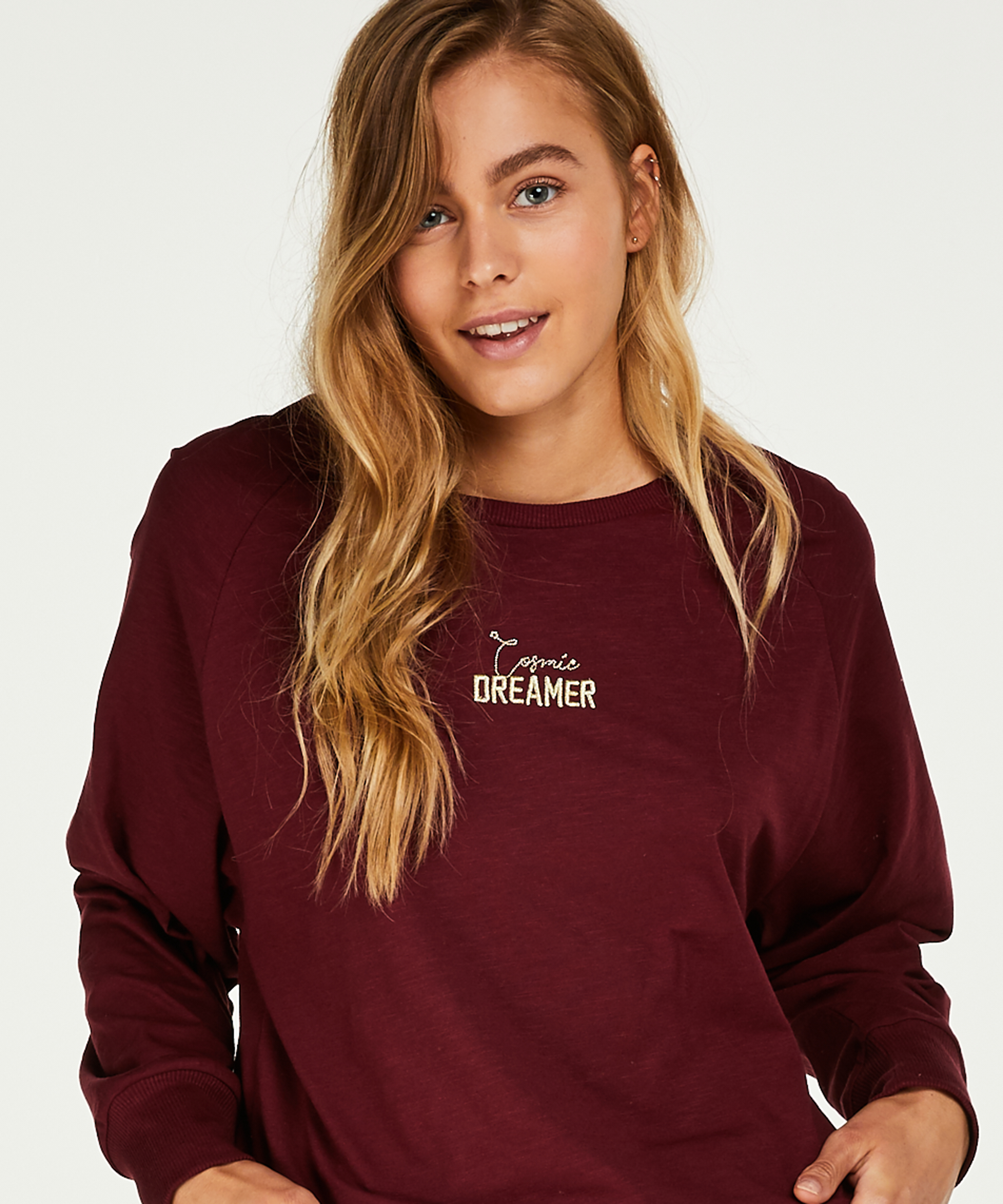 Pyjama top lange mouwen loose fit, Rood, main