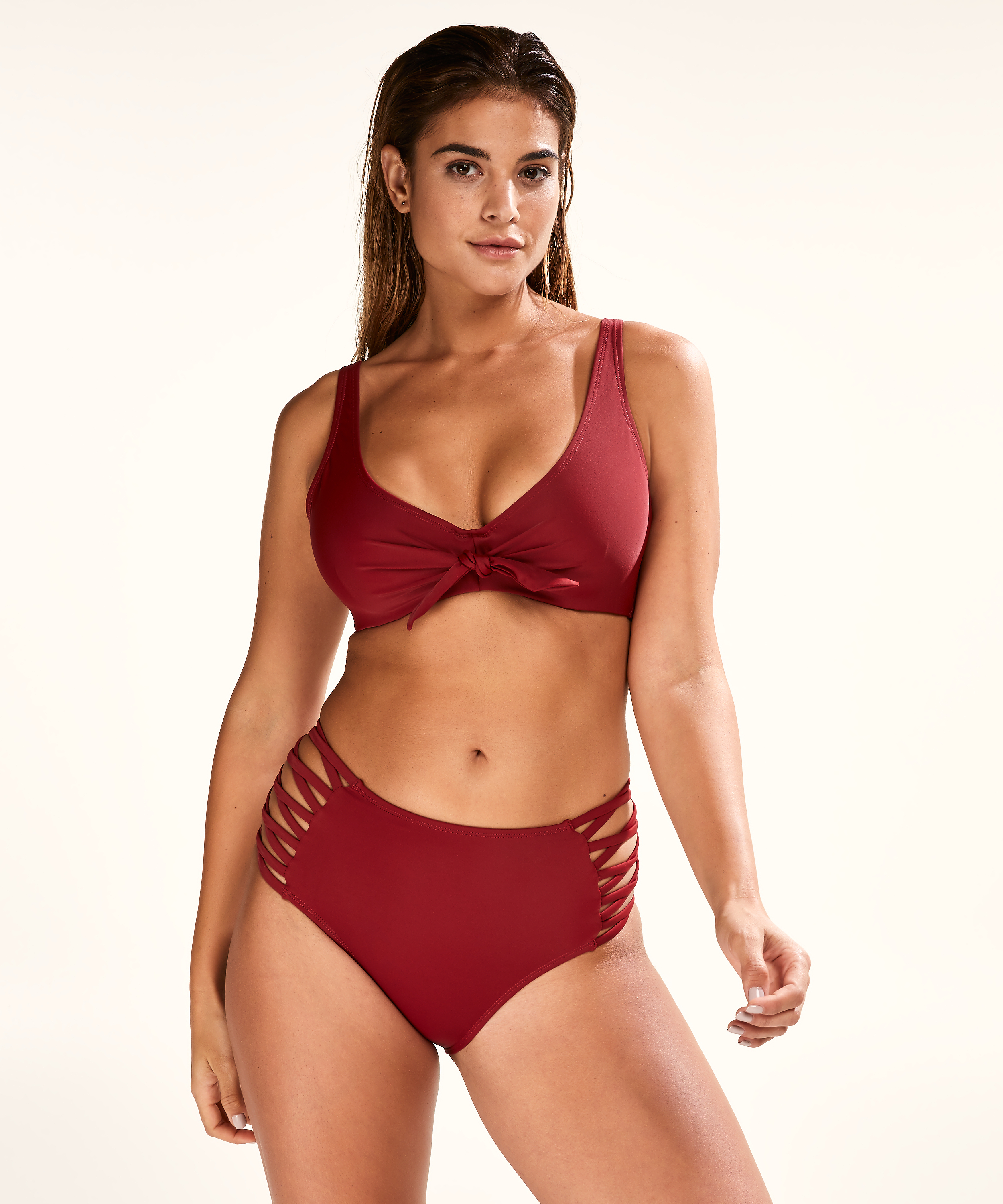 Slip de bikini taille haute Sunset Dream, Rouge, main