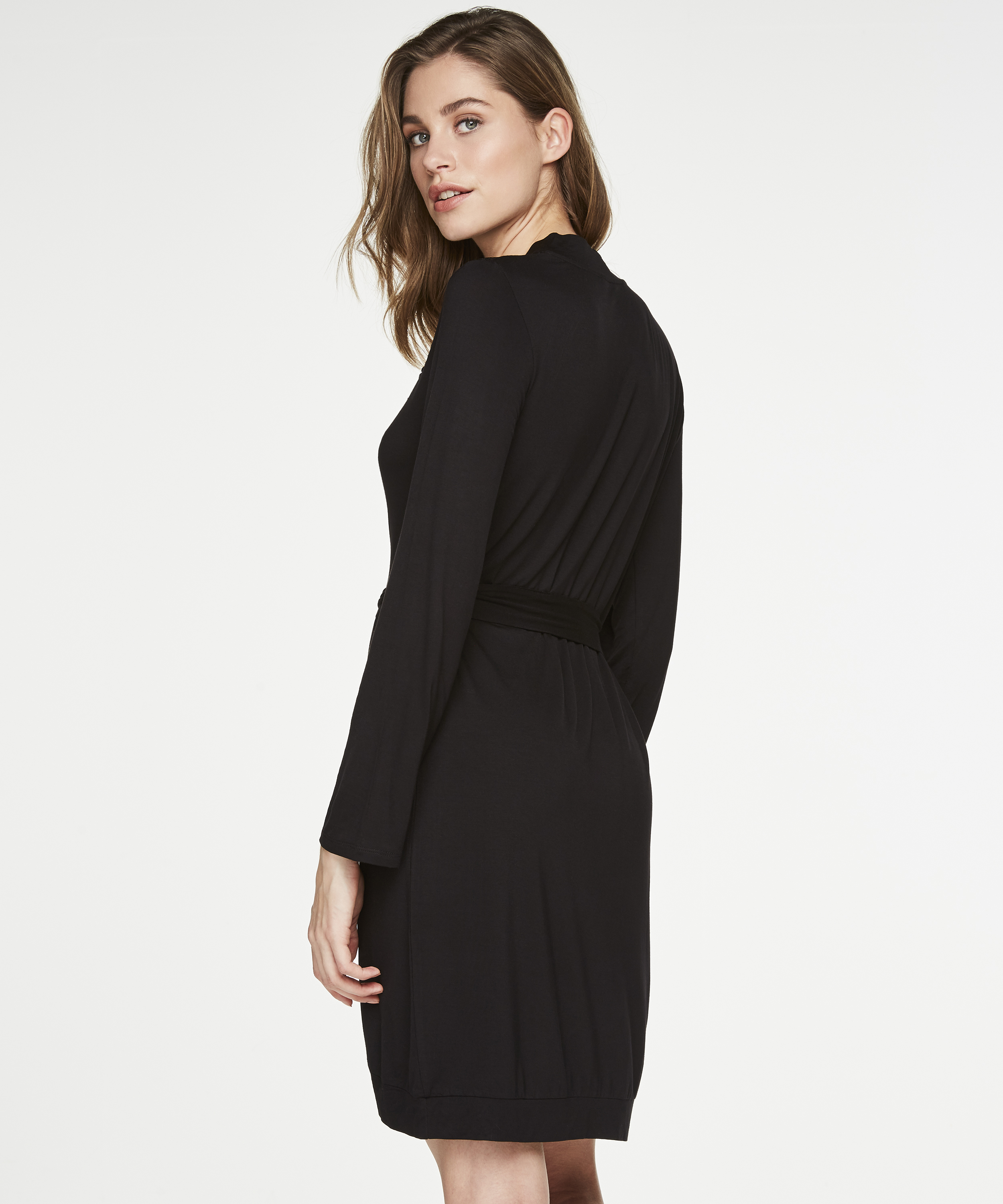 Badjas Modal Lace, Zwart, main