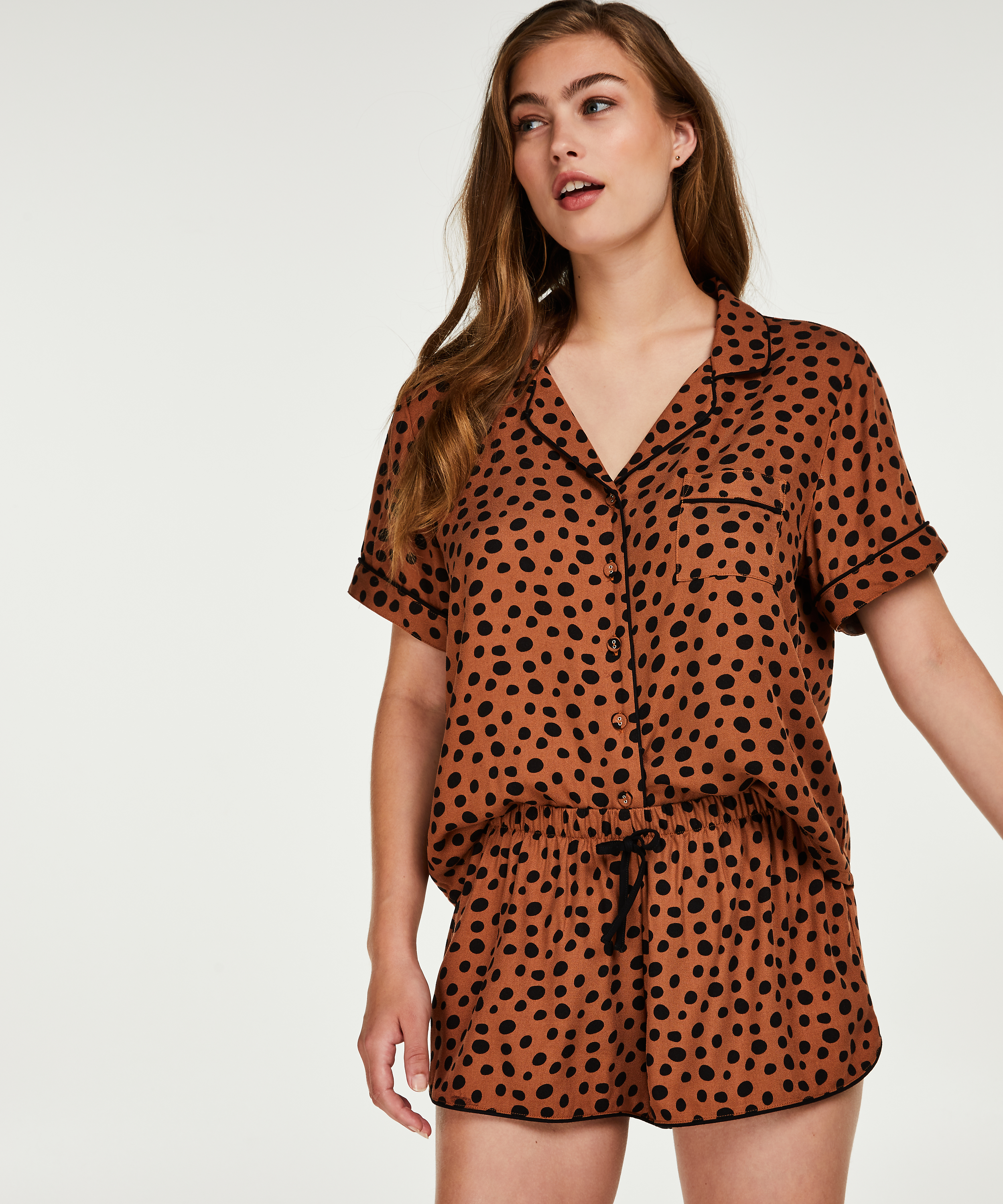 Short de pyjama, Brun, main