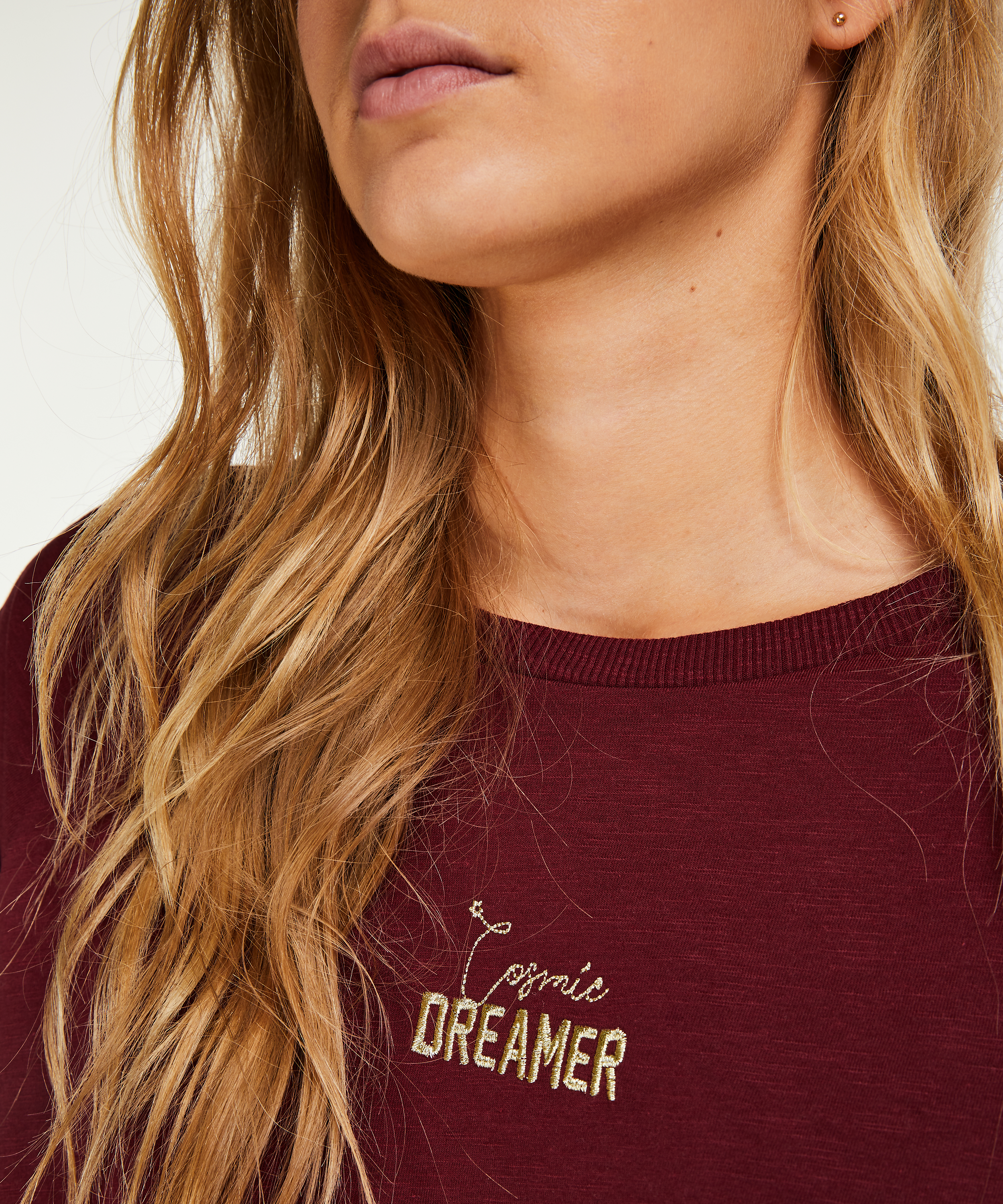 Pyjama top lange mouwen loose fit, Rood, main